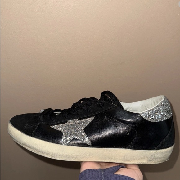 Golden Goose Black Sneakers with Silver Glitter Star